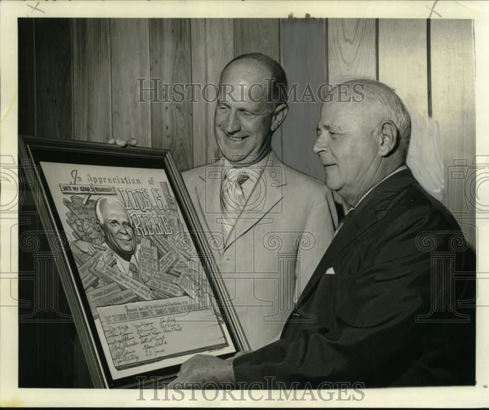 1972 Louis G. Riecke Sr. with Cartoon Sketch and Robert L. Manard Jr - Historic Images