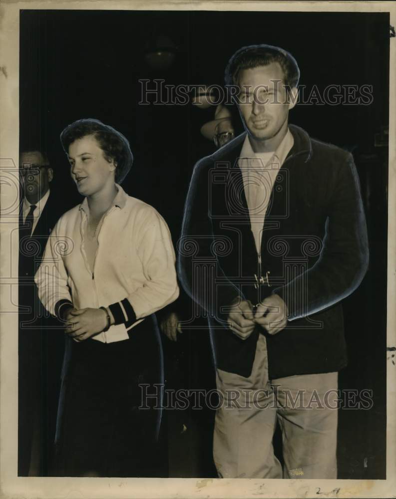 1959 Lillian Rose Worley and Ralph William Winterstein handcuffed - Historic Images