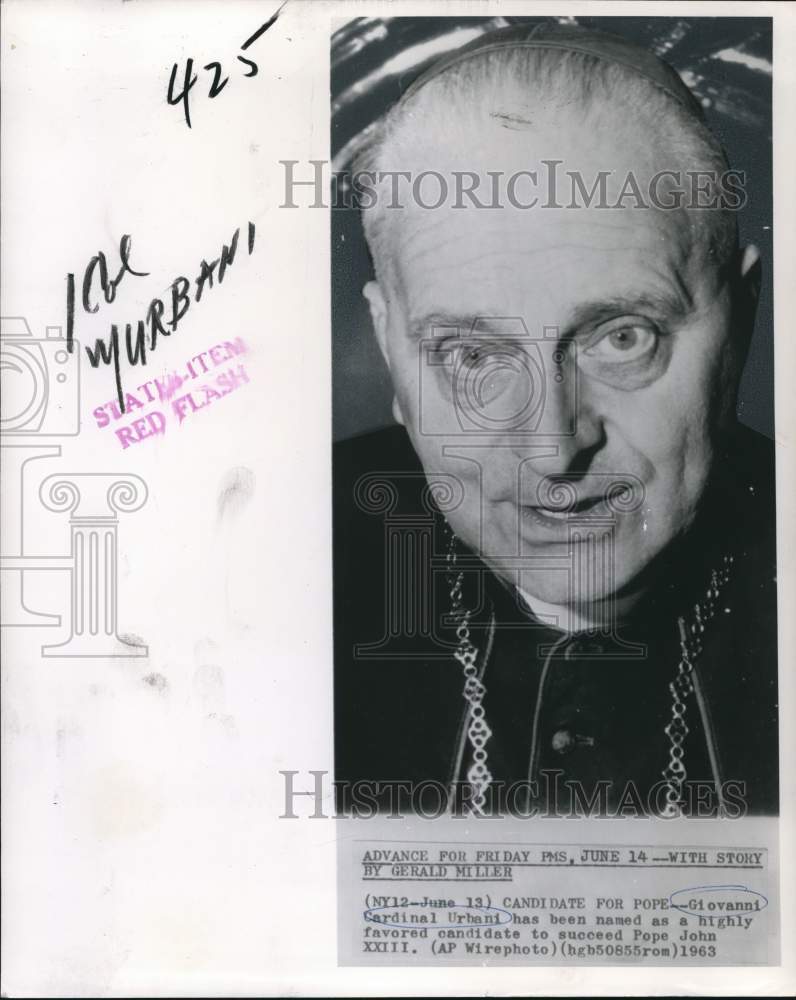 1963 Press Photo Giovanni Cardinal Urbani candidate to succeed Pope John XXIII - Historic Images