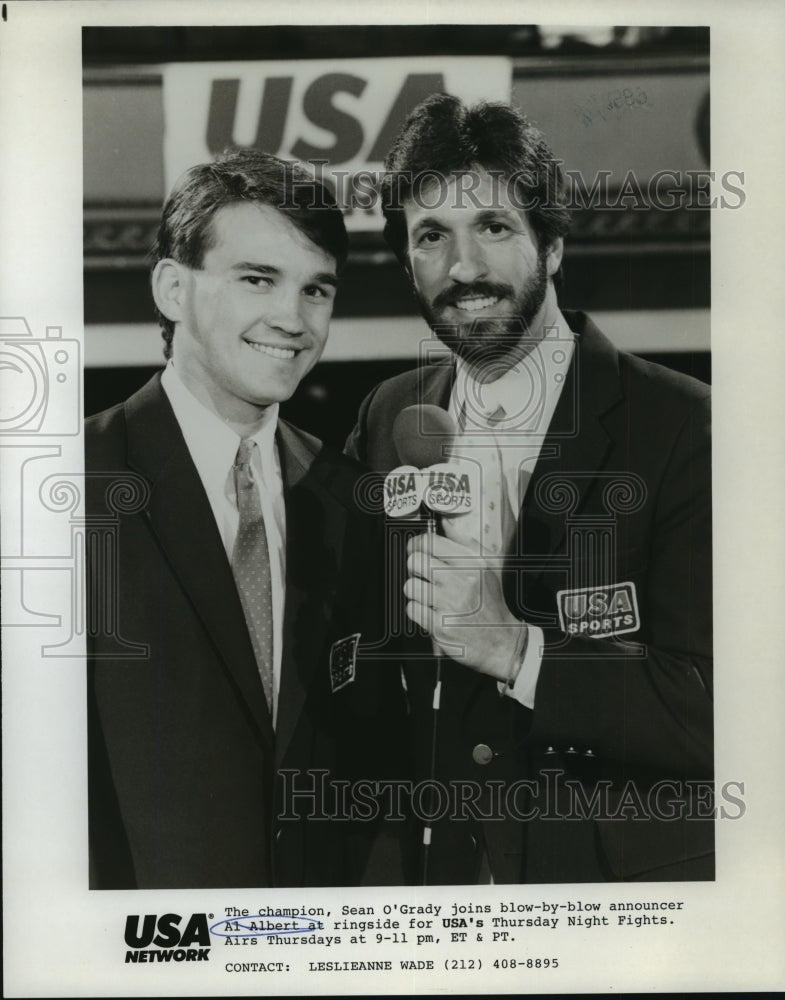 1989 Sean O&#39;Grady and Al Albert host USA&#39;s Thursday Night Fights. - Historic Images