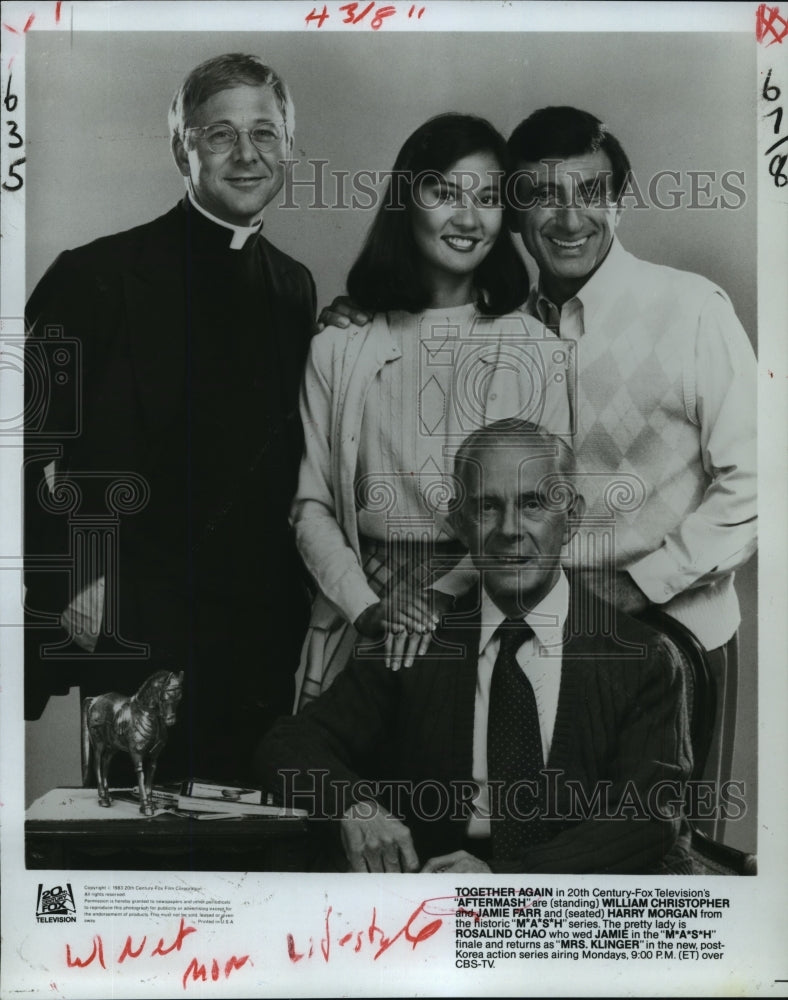 1983 William Christopher, Jamie Farr and Harry Morgan in AfterMASH. - Historic Images