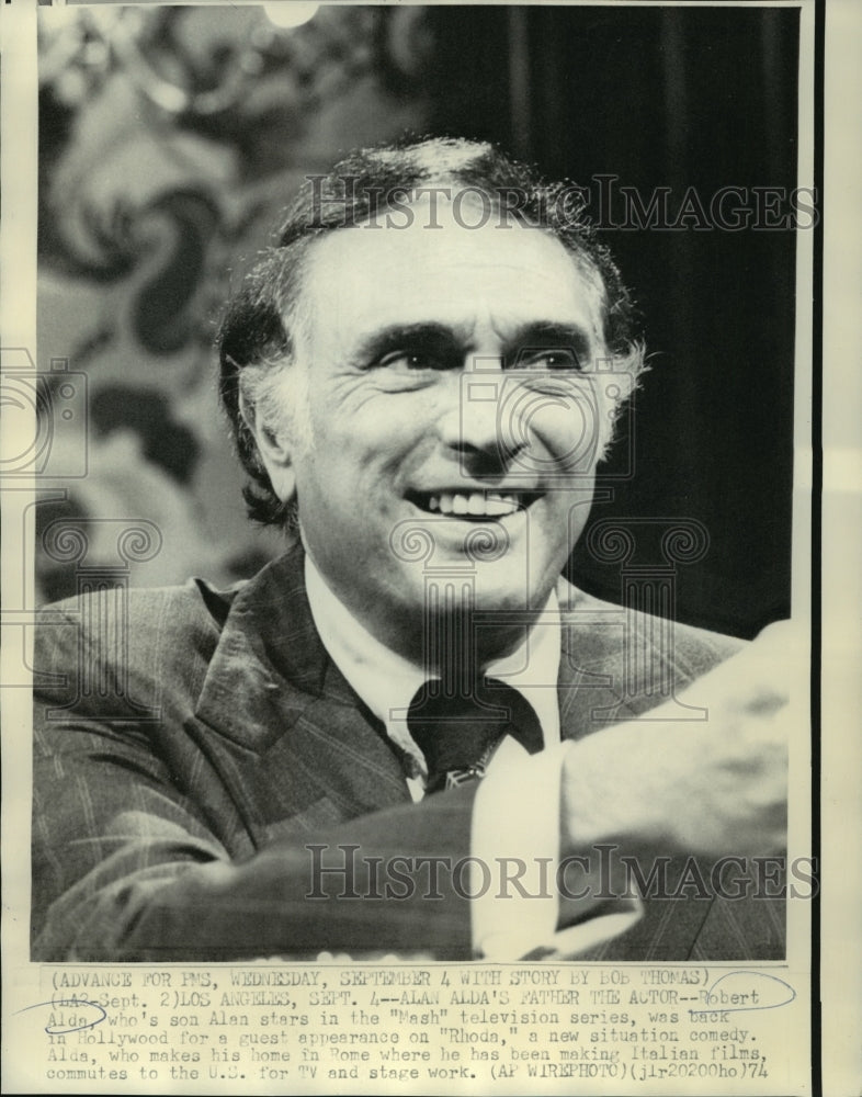 1974 Robert Alda in Hollywood for guest appearance on Rhoda. - Historic Images