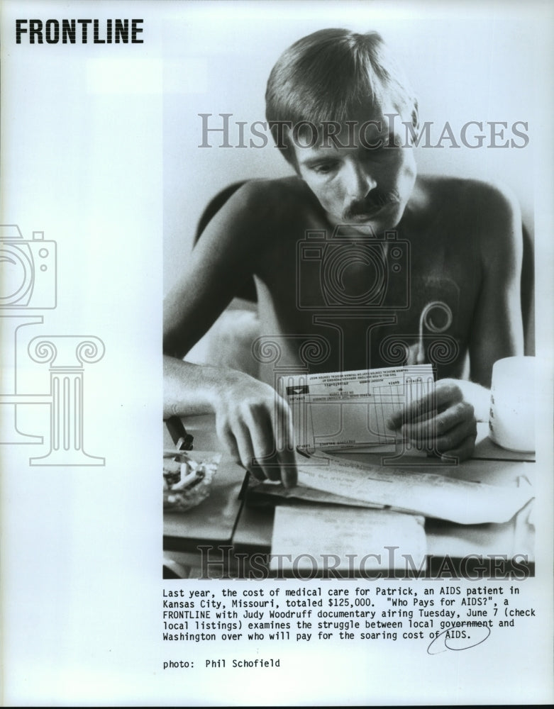 1988 Press Photo Patrick, and AIDS patient, featured on Who Pays for AIDS?- Historic Images