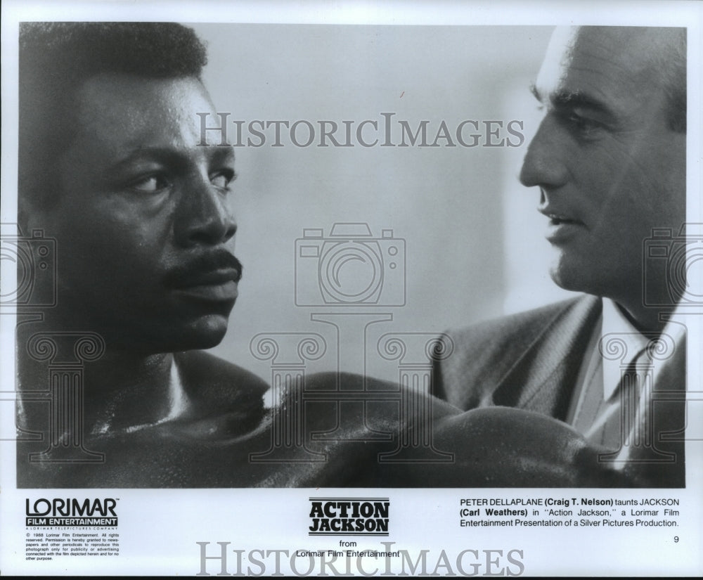 1988 Press Photo Craig T. Nelson and Carl Weathers star in Action Jackson.- Historic Images