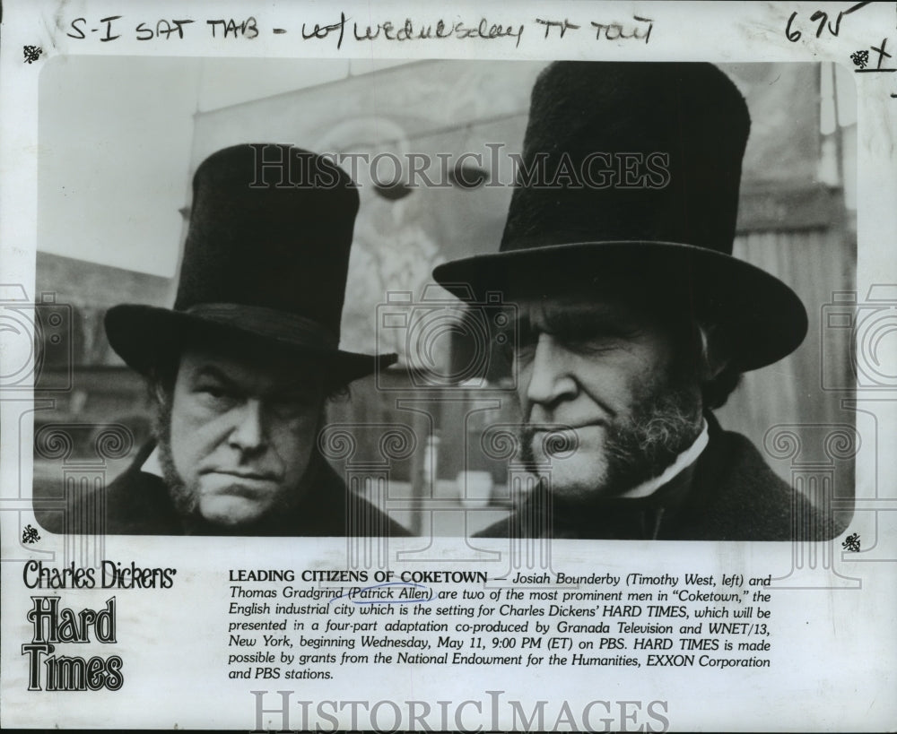 1977 Press Photo Timothy West and Patrick Allen star in Hard Times, on PBS. - Historic Images