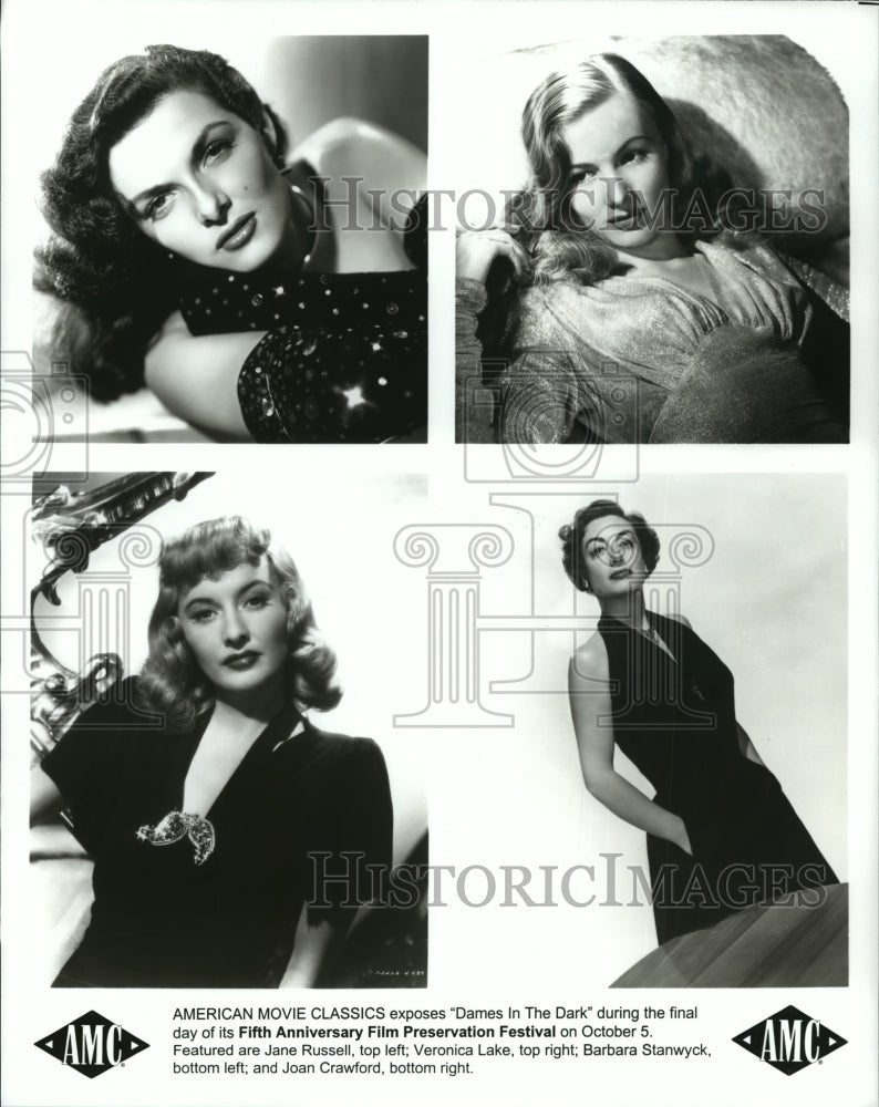 1998 Press Photo Jane Russell and Veronica Lake in AMC&#39;s Dames in the Dark.-Historic Images