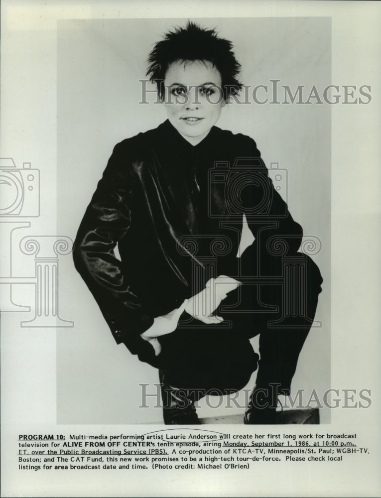 1986 Press Photo Laurie Anderson on Alive from Off Center, on PBS. - nop02284-Historic Images