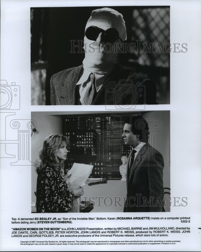 1987 Ed Begley Jr. and Rosanna Arquette in Amazon Women on the Moon. - Historic Images