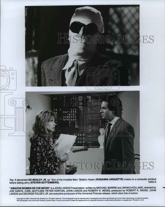 1987 Ed Begley Jr. and Rosanna Arquette in Amazon Women on the Moon. - Historic Images