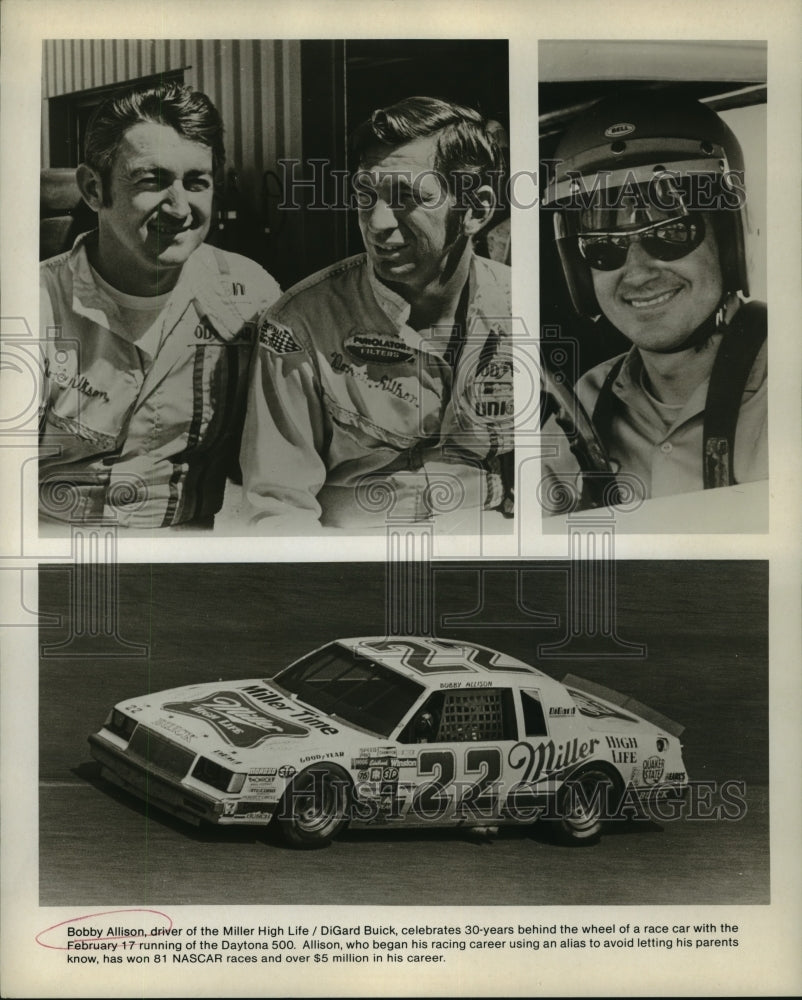 1985 Bobby Allison, driver of Miller High Life Buick in NASCAR. - Historic Images