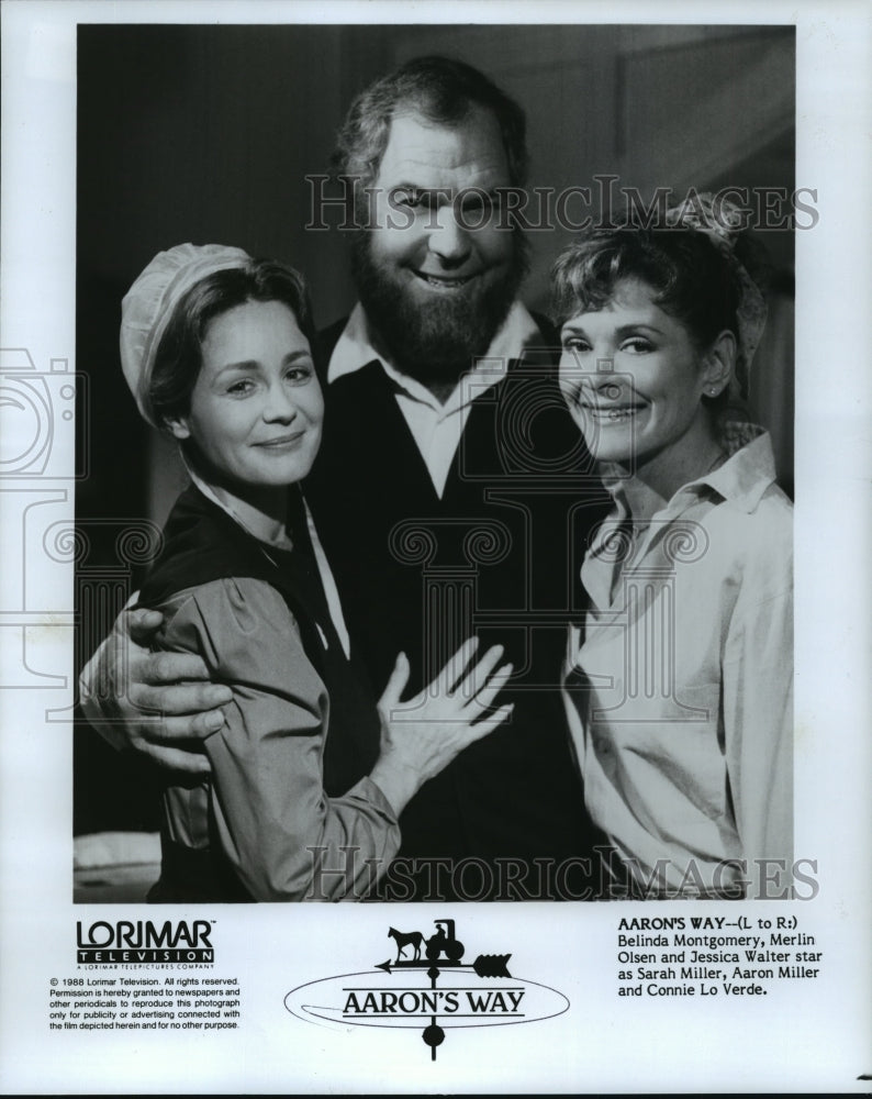 1988 Press Photo "Aaron's Way" Cast Members Belinda Montgomery, Merlin Olsen - Historic Images