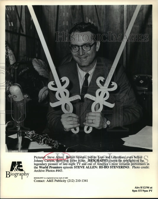 1994 Press Photo Steve Allen featured in Steve Allen: Hi-Ho Steverino, on A&E. - Historic Images