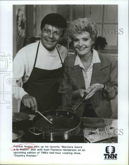 1990 Press Photo "Country Kitchen" - Frankie Avalon and Host Florence Henderson-Historic Images