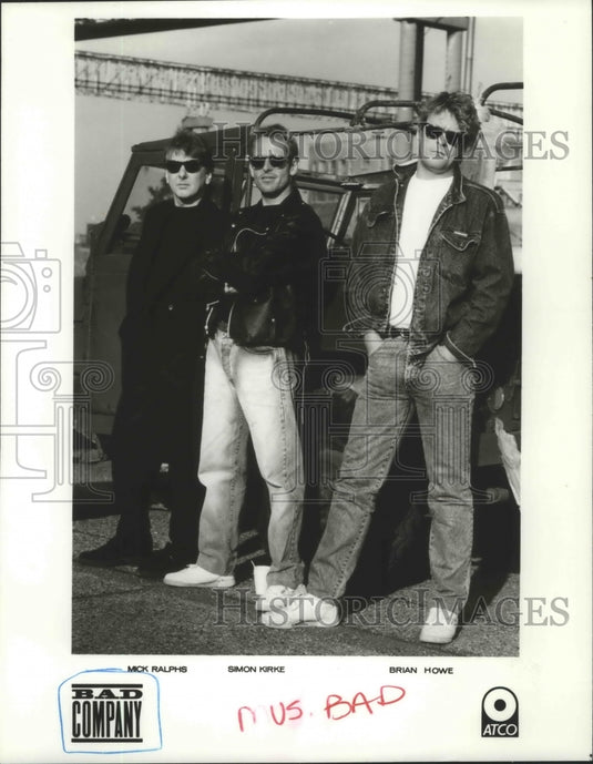 1991 Press Photo Mick Ralphs, Simon Kirke & Brian Howe of Bad Company. - Historic Images