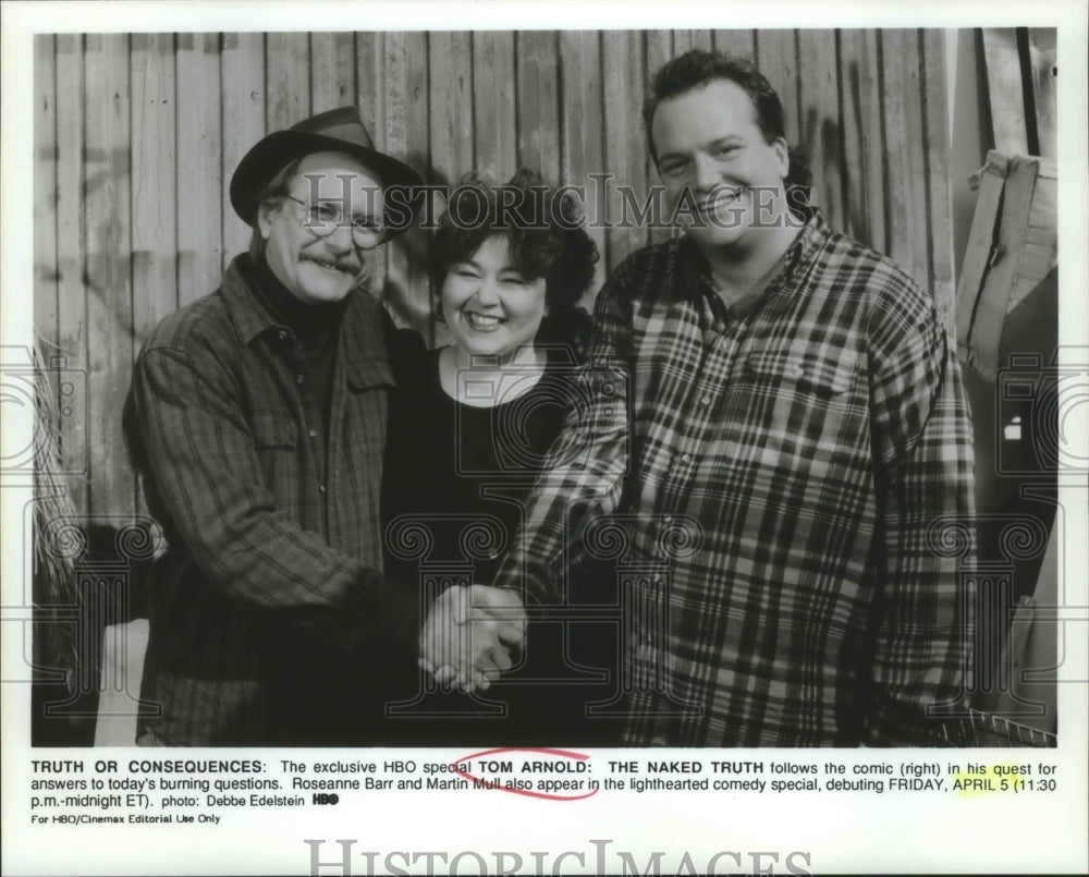 1991 Roseanne Barr & Martin Mull on Tom Arnold: The Naked Truth. - Historic Images