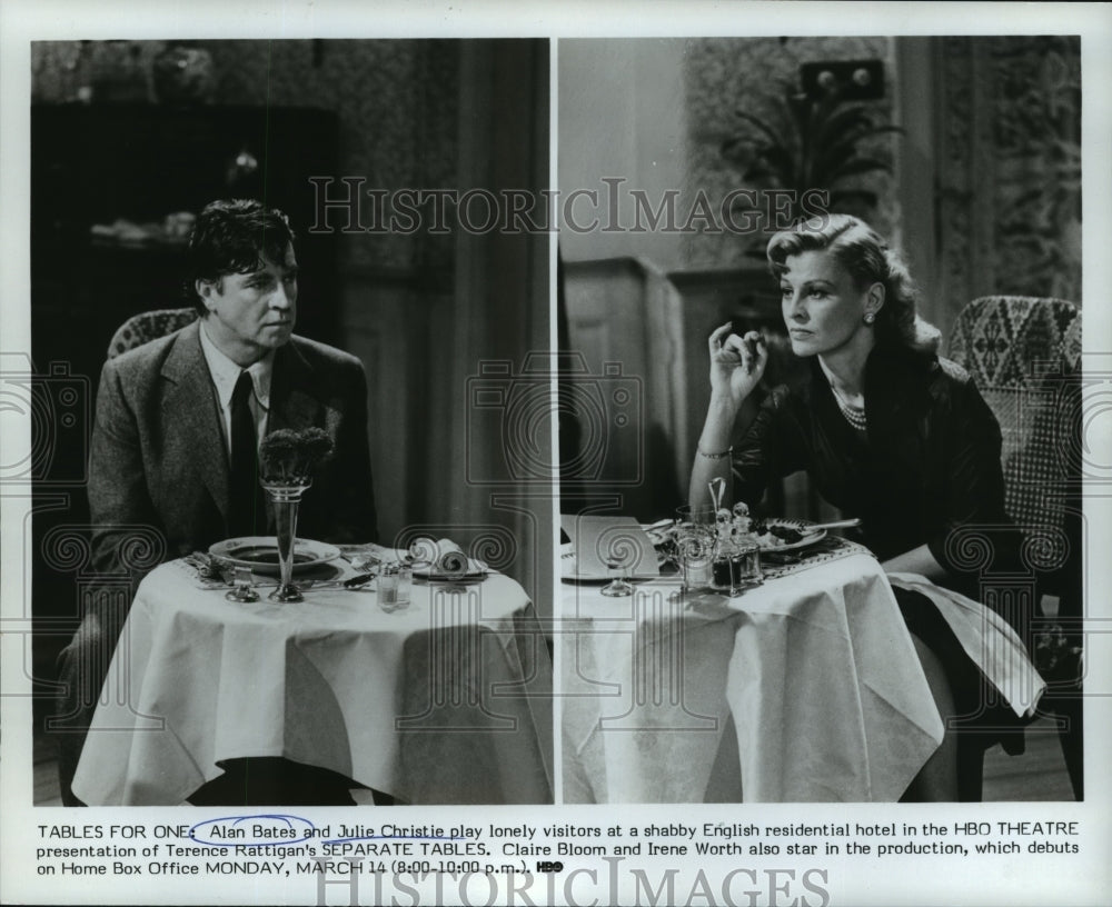 1983 Press Photo Alan Bates, Julie Christie in HBO Theatre &quot;Seperate Tables&quot; - Historic Images