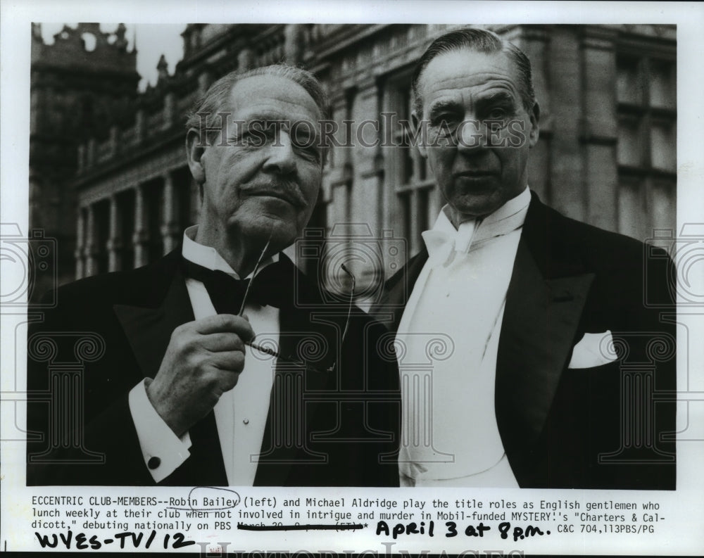 1986 Press Photo Robin Bailey and Michael Aldridge in Charters &amp; Caldicott.-Historic Images