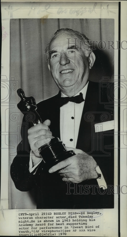 1963 Press Photo Actor Ed Begley, Best Supporting Actor "Sweet Bird of Youth"-Historic Images