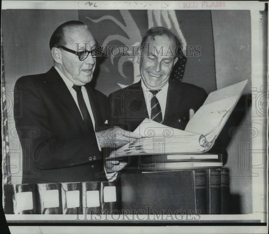 1968 Jack Benny, Franklin D. Murphy Checking Donated Items - Historic Images