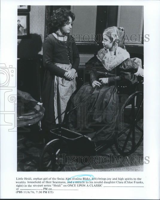 1976 Emma Blake and Chloe Franks star in Heidi, on PBS. - Historic Images