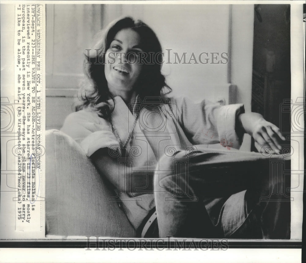 1975 Actress Florinda Bolkan is interviewed recently in New York. - Historic Images