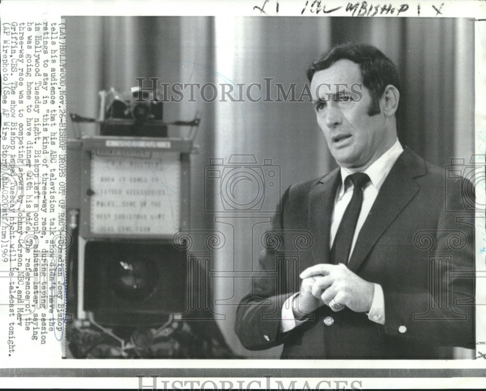 1969 Joey Bishop, ABC talk show host, drops out of three-way race - Historic Images