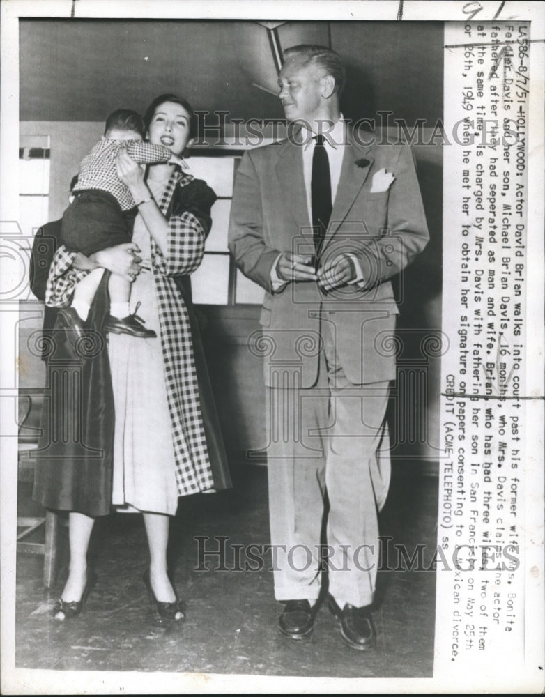 1951 Press Photo Actor David Brian, Former Wife Bonita Feidler Davis in Court-Historic Images