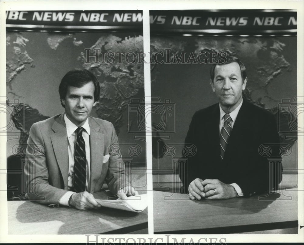 1982 Press Photo Tom Brokaw and Roger Mudd co-anchor NBC Nightly News. - Historic Images