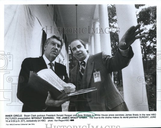 1991 Press Photo Bryan Clark & Beau Bridges in Without Warning James Brady Story - Historic Images