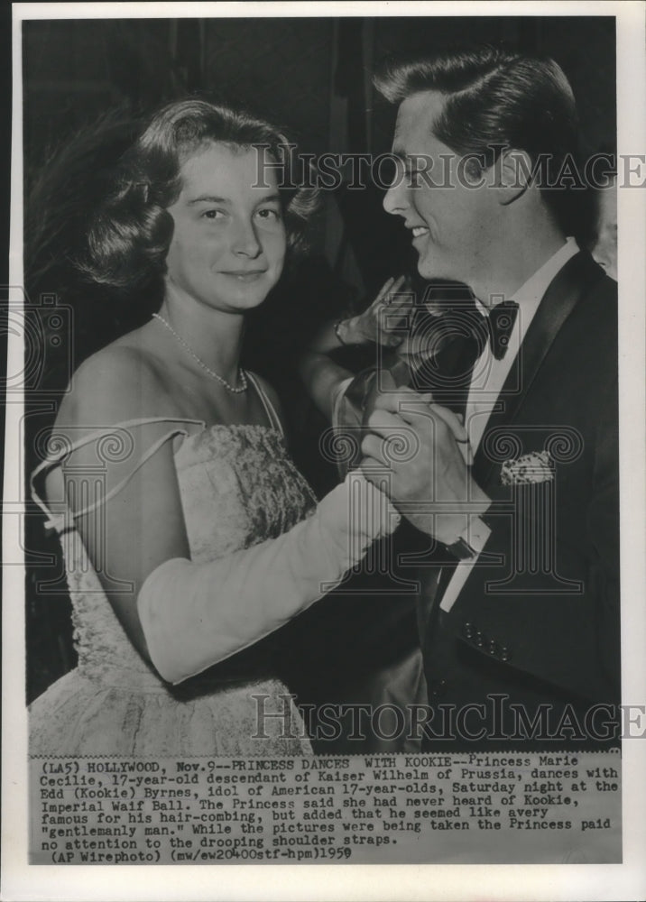 1959 Princess Marie Cecile dances with Edd (Kookie) Byrnes at Ball - Historic Images