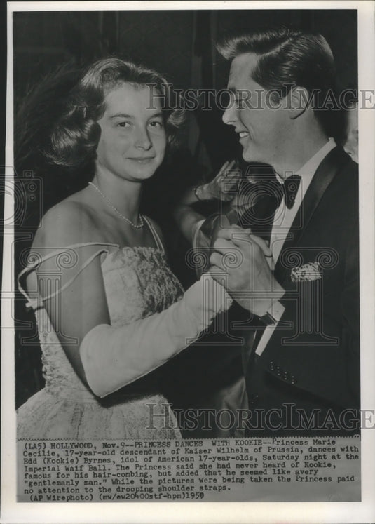 1959 Princess Marie Cecile dances with Edd (Kookie) Byrnes at Ball - Historic Images