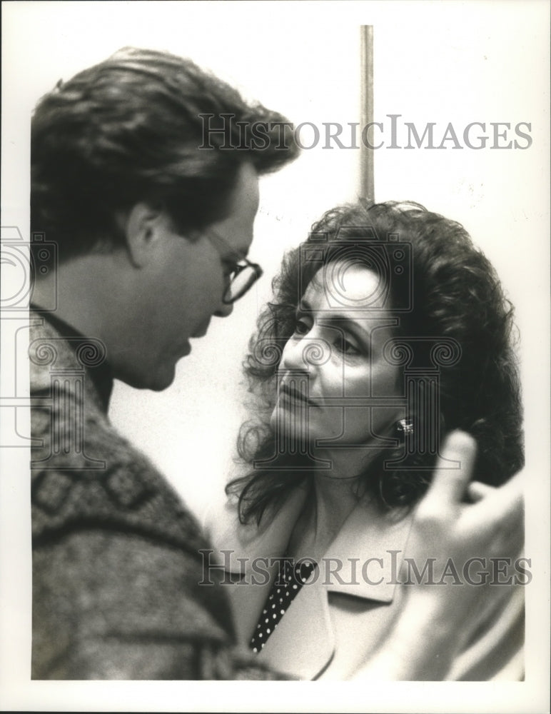 1990 Press Photo Chris Lemmon and Robin Strasser on Knots Landing, on CBS. - Historic Images