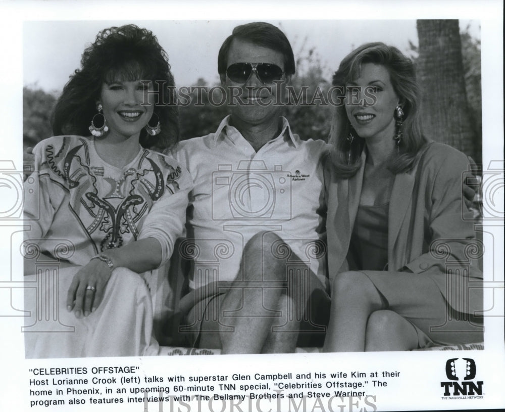 1990 Press Photo &quot;Celebraties Offstage&quot; star Lorainne Crook, Glen &amp; Kim Campbell - Historic Images