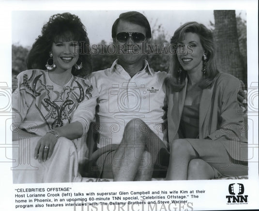 1990 Press Photo "Celebraties Offstage" star Lorainne Crook, Glen & Kim Campbell - Historic Images