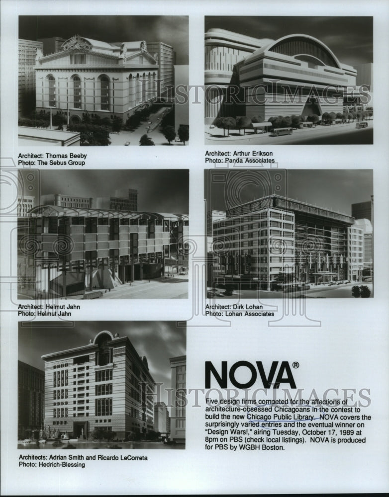 1989 The five design entries for design of Chicago Public Library. - Historic Images