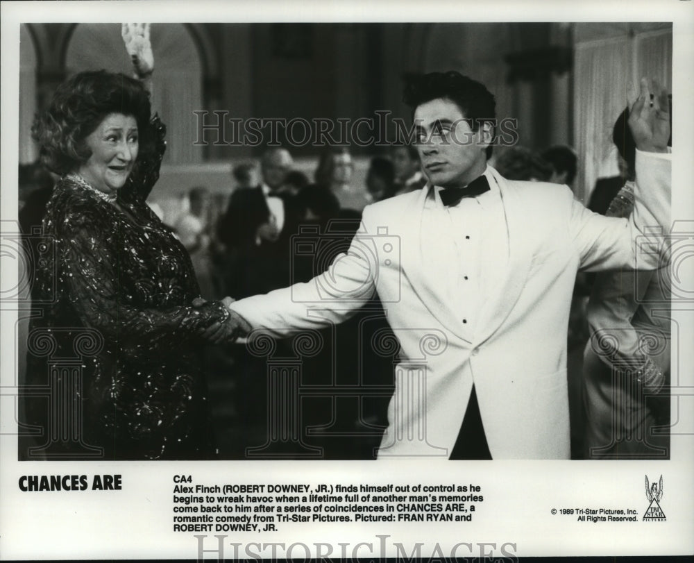 1989 Press Photo Fran Ryan and Robert Downey, Jr. in a scene from "Chances Are." - Historic Images