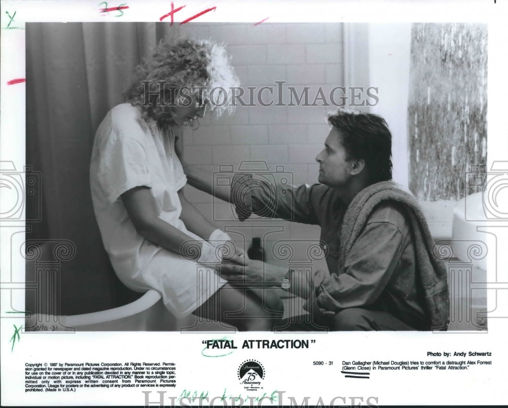 1987 Michael Douglas, Glenn Close in "Fatal Attraction" Movie - Historic Images