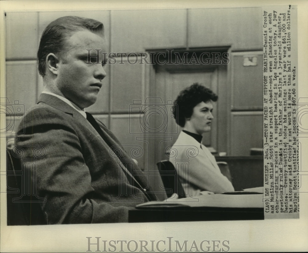 1961 Press Photo Dennis Crosby and Marilyn Scott at support hearing - nop16145-Historic Images