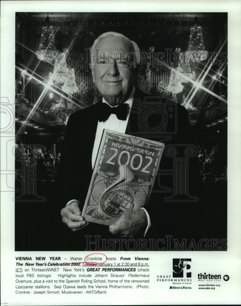 2002 Press Photo Walter Cronkite hosts From Vienna: The New Year&#39;s Celebration. - Historic Images