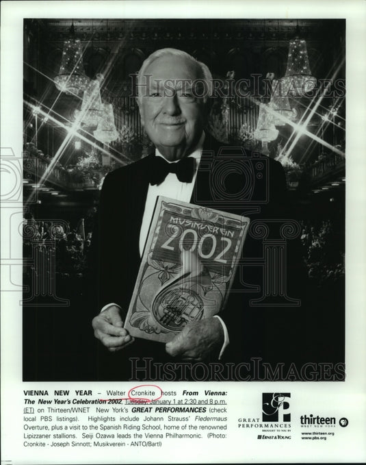 2002 Press Photo Walter Cronkite hosts From Vienna: The New Year's Celebration. - Historic Images