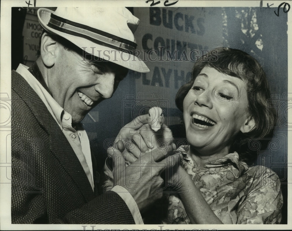 1966 Imogene Coca and King Donovan with their pet duck, New Hope, NJ - Historic Images