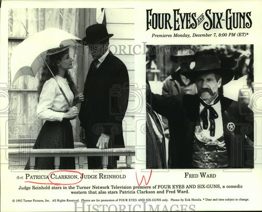 1992 Press Photo Patricia Clarkson and co-stars "Four Eyes and Six Guns" - Historic Images