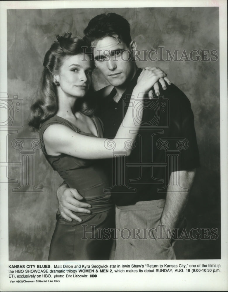 1991 Press Photo Matt Dillon and Kyra Sedgwick star in &quot;Return to Kansas City.&quot; - Historic Images