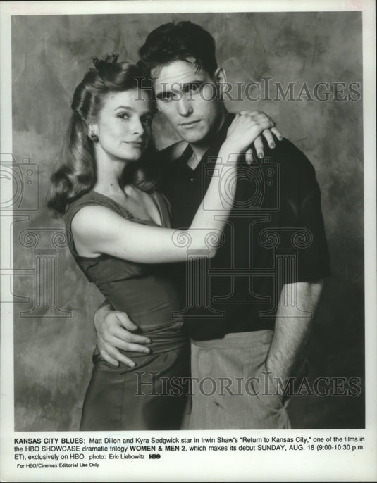 1991 Press Photo Matt Dillon and Kyra Sedgwick star in "Return to Kansas City." - Historic Images