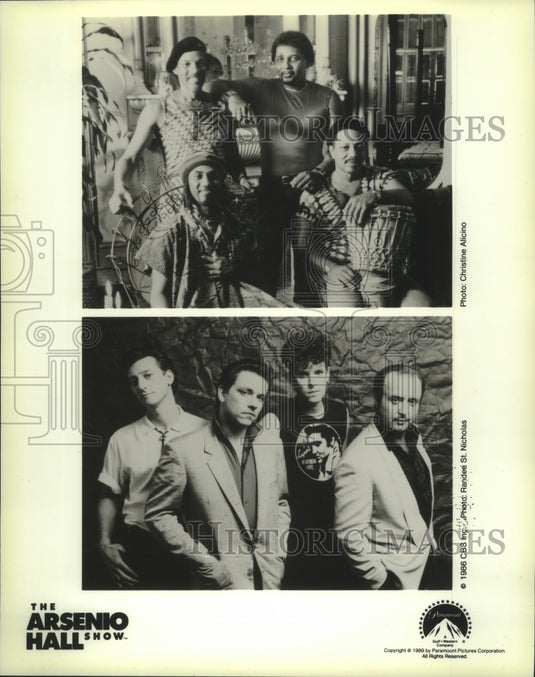 1989 Press Photo Arsenio Hall's guest, Neville Brothers, top; Thunderbirds-Historic Images