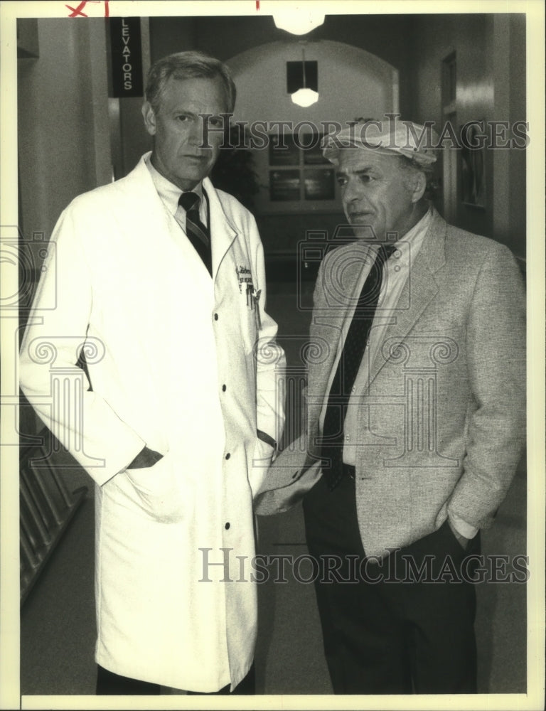 1987 Ronny Cox and Ed Flanders on St. Elsewhere, on NBC. - Historic Images