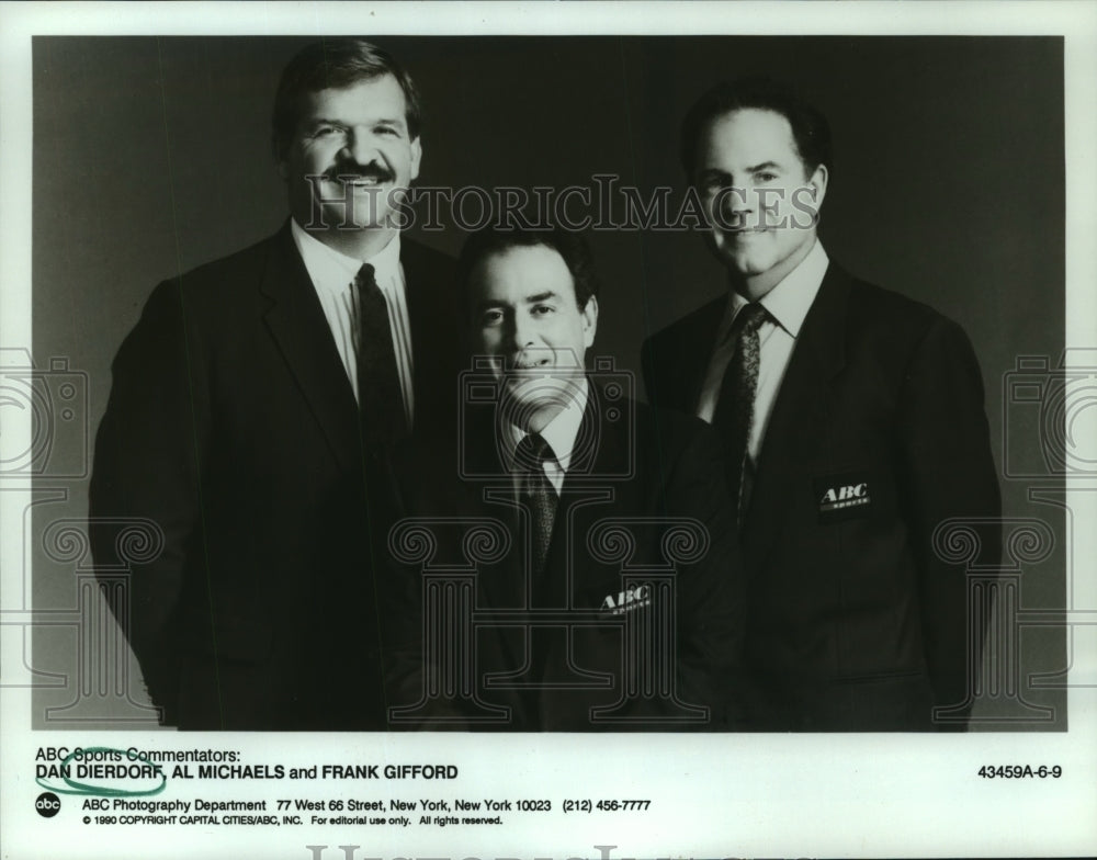 1990 Dan Dierdorf, Al Michaels and Frank Gifford of ABC Sports. - Historic Images