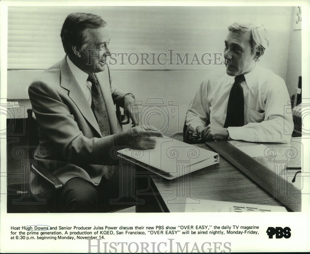 1977 Host Hugh Downs &amp; producer Jules Power discuss &quot;Over Easy&quot; - Historic Images