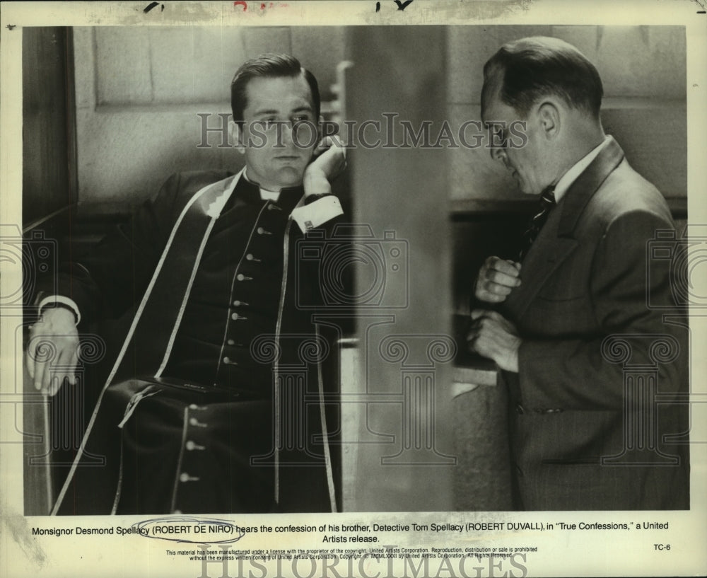 1981 Press Photo Robert De Niro and Robert Duvall in True Confessions. - Historic Images