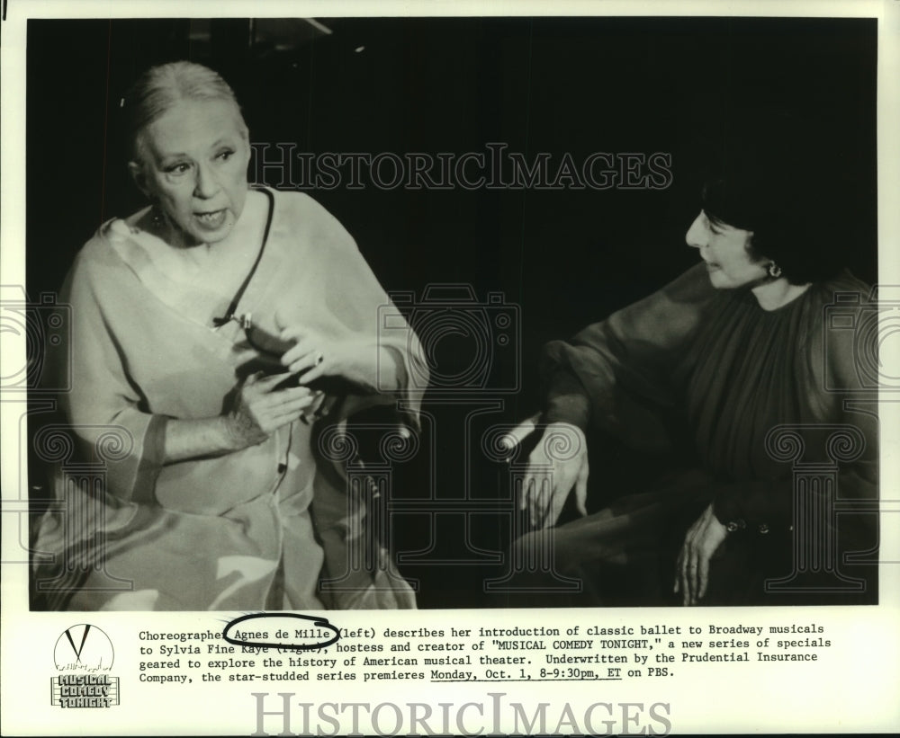 1979 Press Photo Agnes DeMille with Sylvia Fine Kaye on &quot;Musical Comedy Tonight&quot;-Historic Images